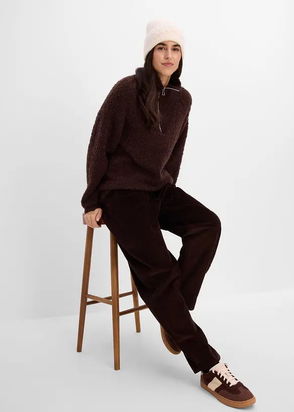 Maglione con collo alto e zip in boucl&eacute;, bonprix