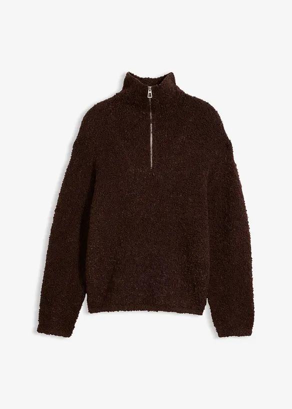 Maglione con collo alto e zip in boucl&eacute;, bonprix