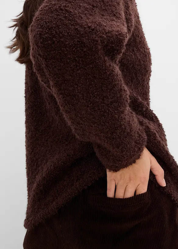 Maglione con collo alto e zip in boucl&eacute;, bonprix