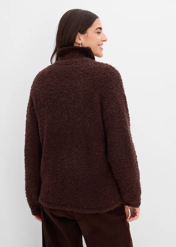 Maglione con collo alto e zip in boucl&eacute;, bonprix