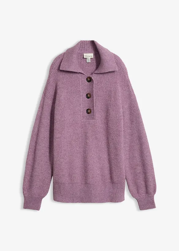 Maglione con colletto e bottoni in misto cotone, bonprix
