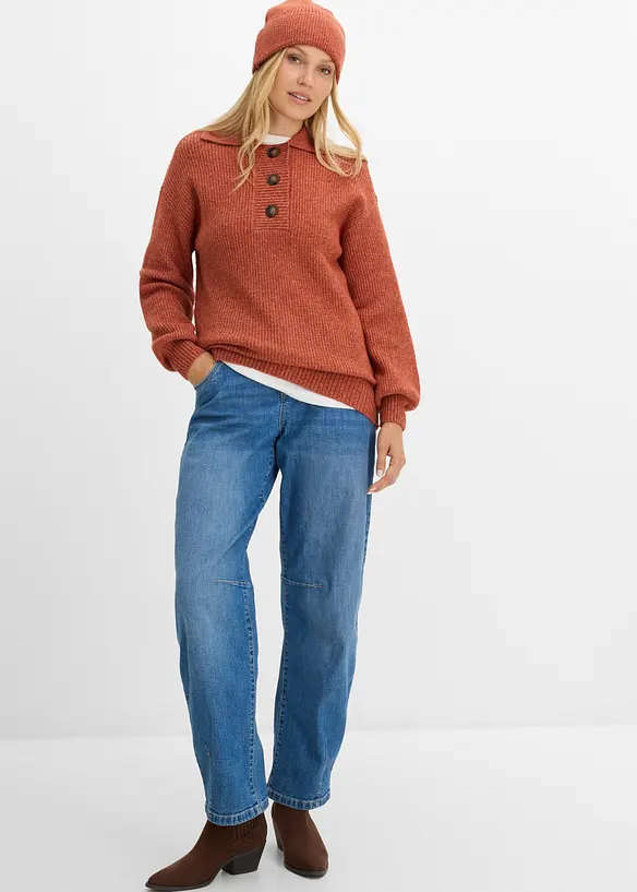 Maglione con colletto e bottoni in misto cotone, bonprix