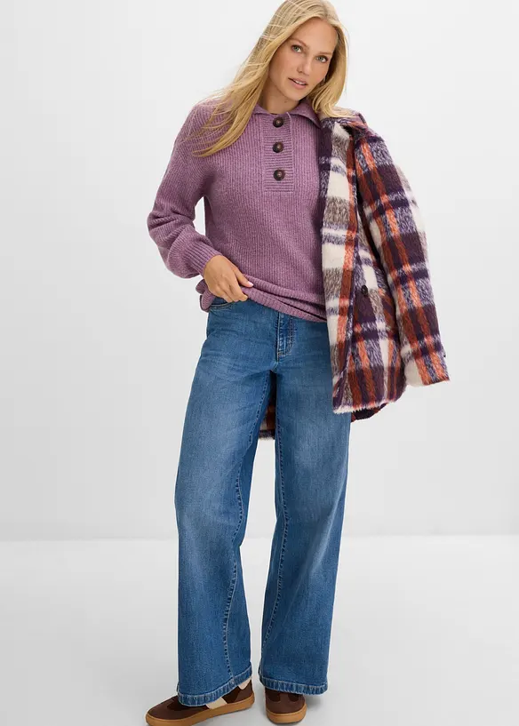 Maglione con colletto e bottoni in misto cotone, bonprix