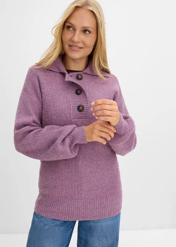 Maglione con colletto e bottoni in misto cotone, bonprix