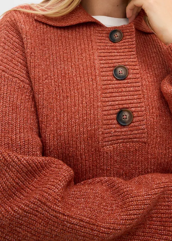 Maglione con colletto e bottoni in misto cotone, bonprix