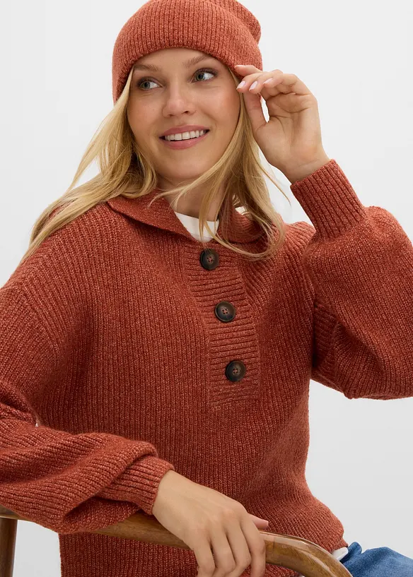 Maglione con colletto e bottoni in misto cotone, bonprix