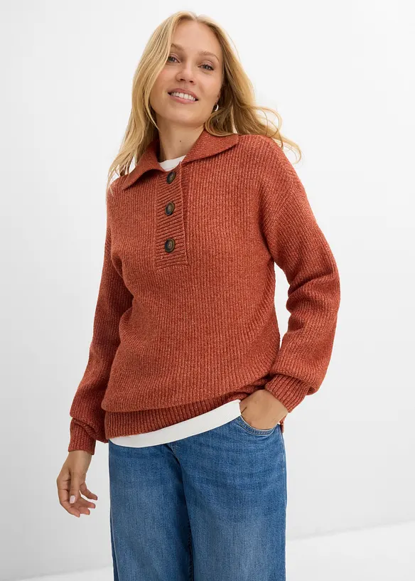 Maglione con colletto e bottoni in misto cotone, bonprix
