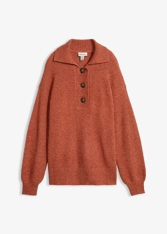 Maglione con colletto e bottoni in misto cotone, bonprix