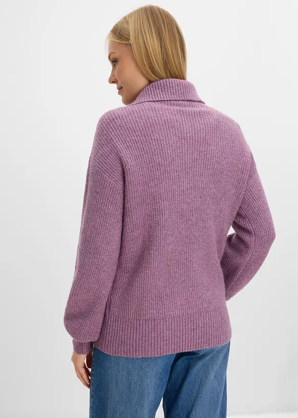 Maglione con colletto e bottoni in misto cotone, bonprix