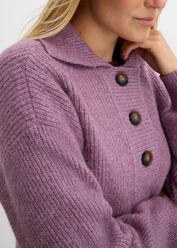Maglione con colletto e bottoni in misto cotone, bonprix
