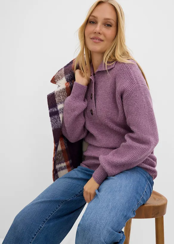Maglione con colletto e bottoni in misto cotone, bonprix