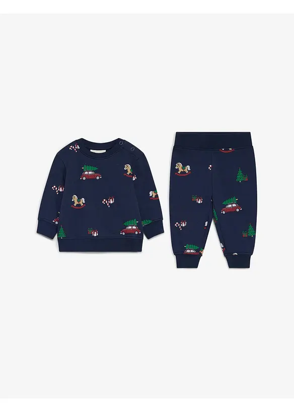Felpa e pantaloni in puro cotone biologico con motivo natalizio (set 2 pezzi), bonprix