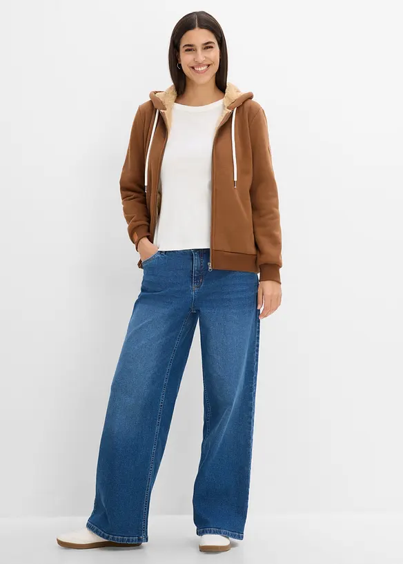 Felpa con zip, cappuccio e fodera teddy, bonprix