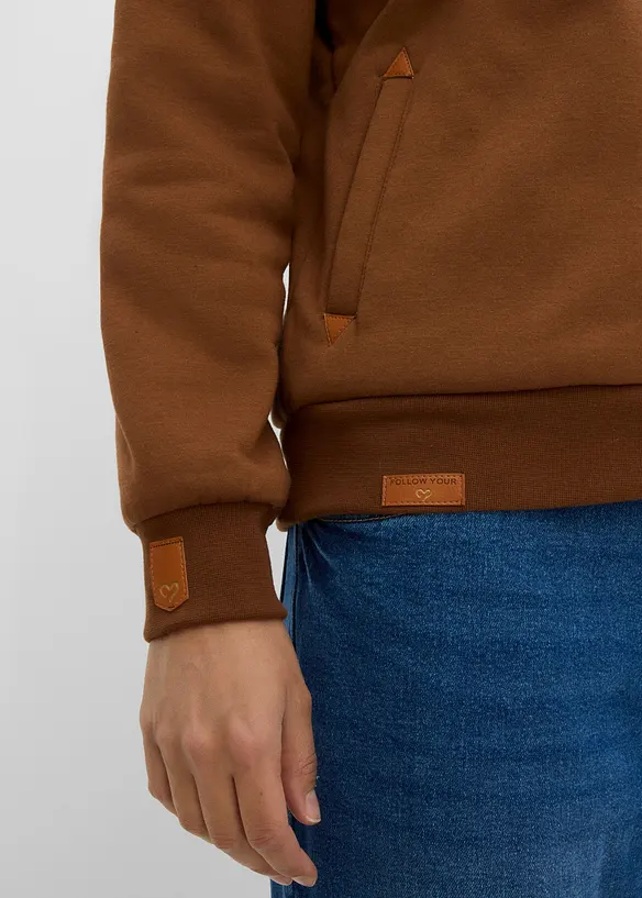 Felpa con zip, cappuccio e fodera teddy, bonprix