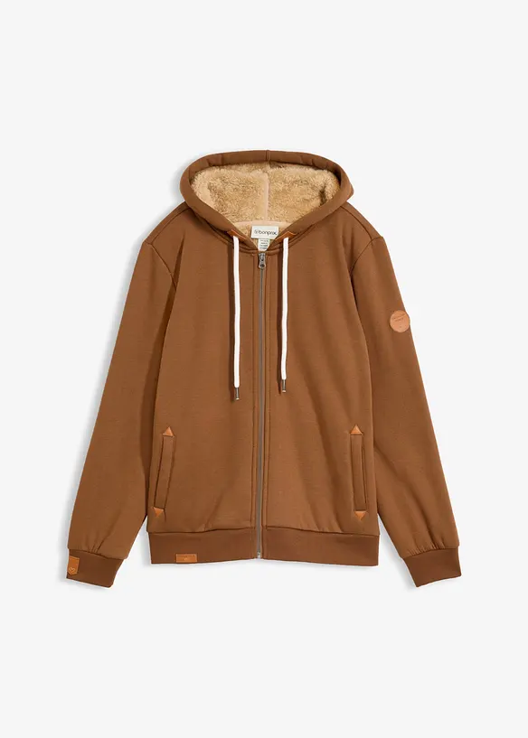 Felpa con zip, cappuccio e fodera teddy, bonprix