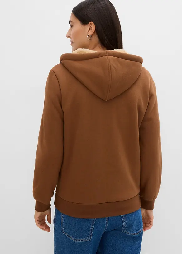 Felpa con zip, cappuccio e fodera teddy, bonprix