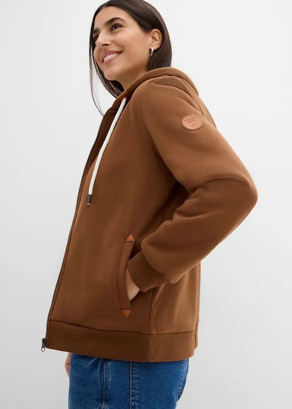 Felpa con zip, cappuccio e fodera teddy, bonprix