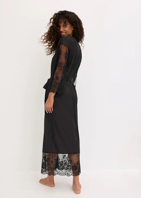 Kimono in satin con pizzo, bonprix