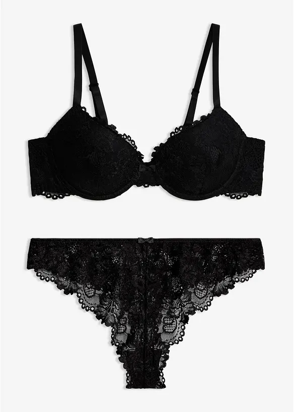 Reggiseno con coppe preformate e perizoma in pizzo delicato (set 2 pezzi), bonprix