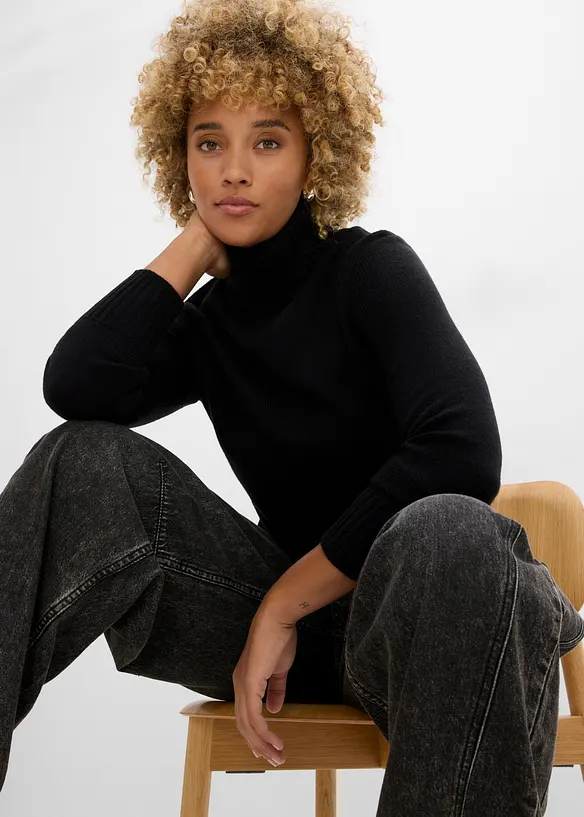 Maglione a collo alto in filato fine, bonprix