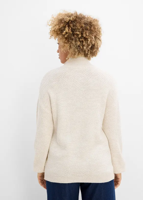 Maglione traforato con collo alto e zip, bonprix