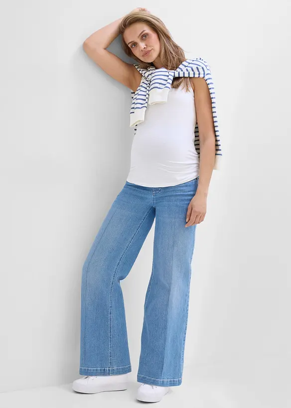 Jeans pr&eacute;maman larghi in denim elasticizzato, full length, bonprix