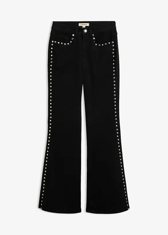 Jeans flared con borchiette, vita alta, bonprix