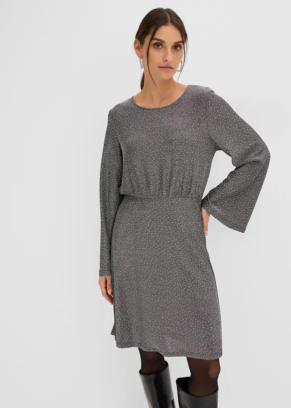 Abito di jersey con effetto glitterato e strass, bonprix