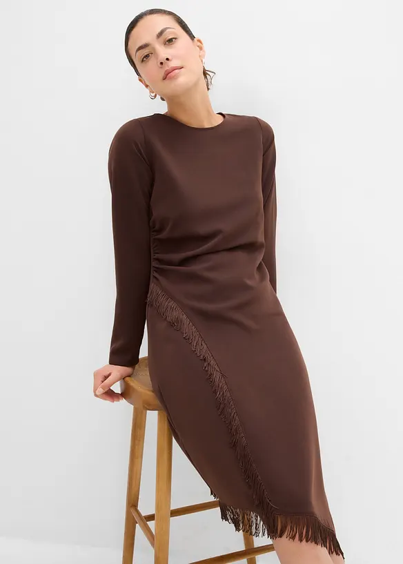 Abito midi asimmetrico con frange, bonprix