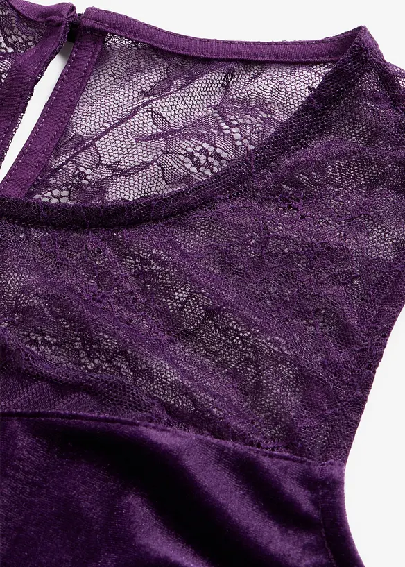 Abito di velluto con inserto di pizzo, bonprix