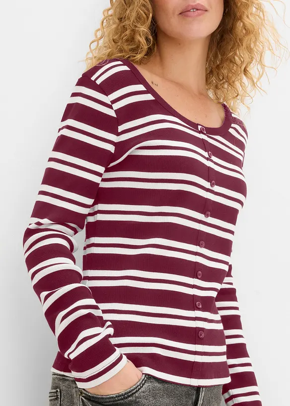 Maglia a maniche lunghe a costine in puro cotone biologico (pacco da 2), bonprix