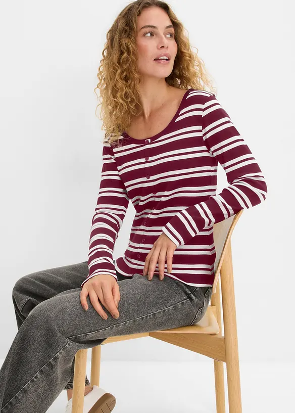 Maglia a maniche lunghe a costine in puro cotone biologico (pacco da 2), bonprix