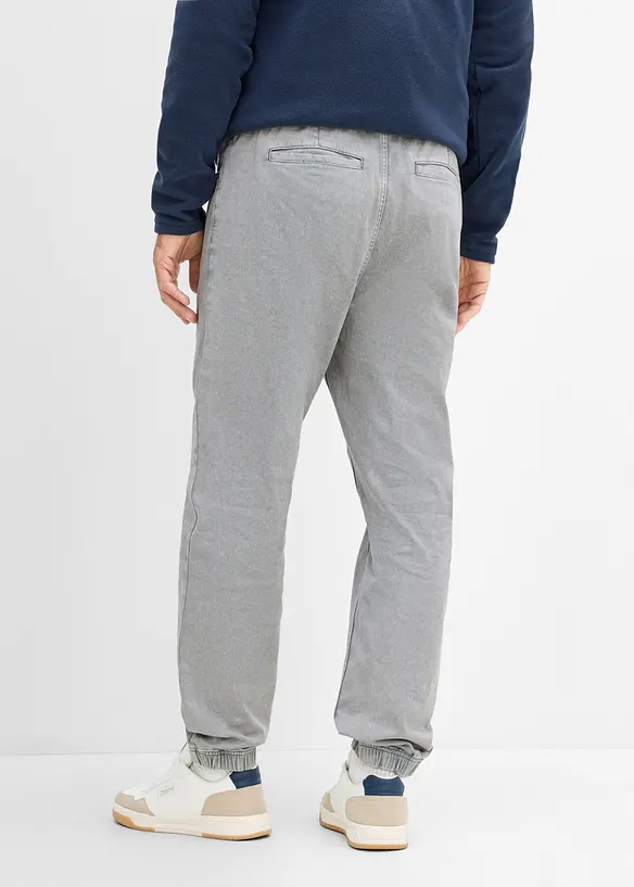 Pantaloni relaxed fit con elastico in vita in twill di puro cotone, tapered, bonprix