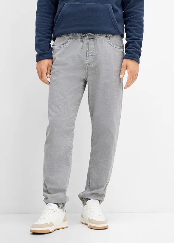 Pantaloni relaxed fit con elastico in vita in twill di puro cotone, tapered, bonprix