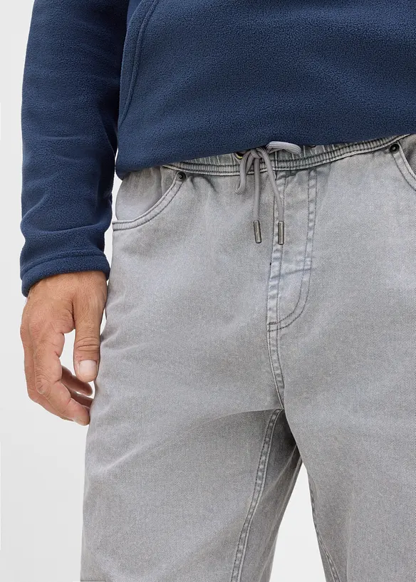 Pantaloni relaxed fit con elastico in vita in twill di puro cotone, tapered, bonprix