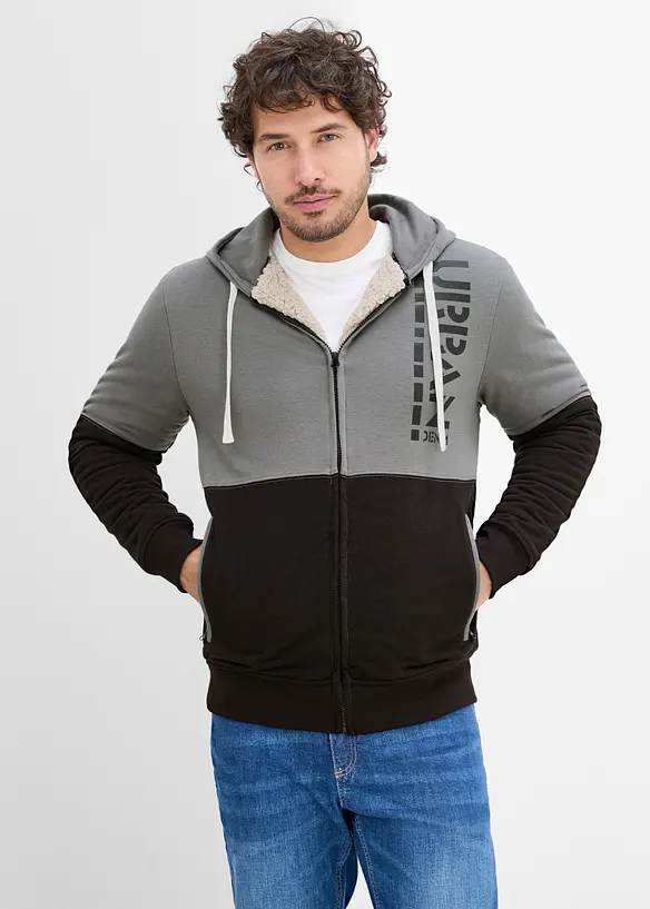 Felpa termica con zip e fodera in pile teddy, bonprix