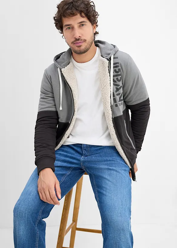 Felpa termica con zip e fodera in pile teddy, bonprix
