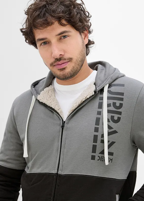 Felpa termica con zip e fodera in pile teddy, bonprix