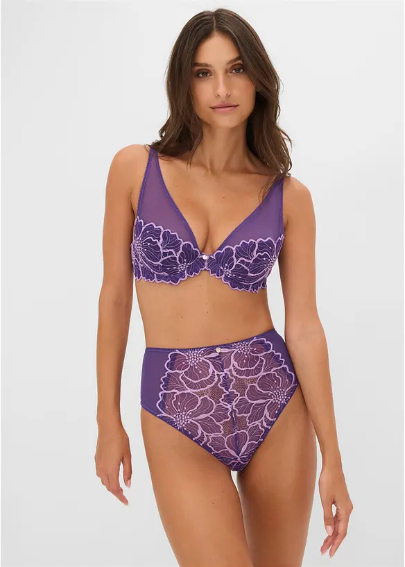 Perizoma a vita alta con pizzo bicolore, bonprix