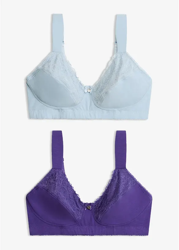 Reggiseno senza ferretto con cotone biologico e pizzo (pacco da 2), bonprix