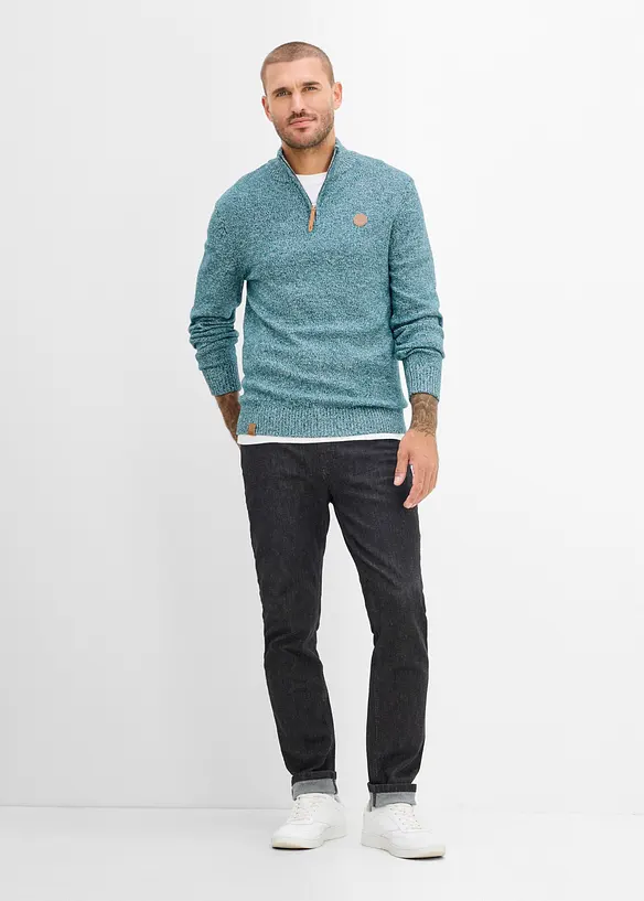 Maglione con collo alto e zip in puro cotone, bonprix