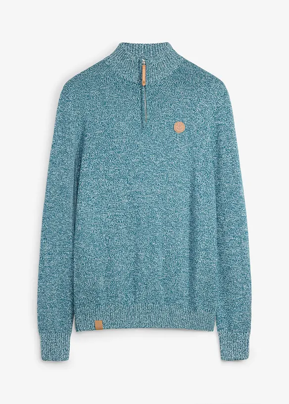 Maglione con collo alto e zip in puro cotone, bonprix