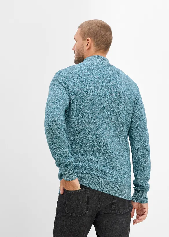 Maglione con collo alto e zip in puro cotone, bonprix