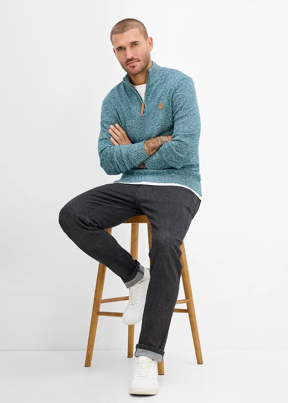 Maglione con collo alto e zip in puro cotone, bonprix