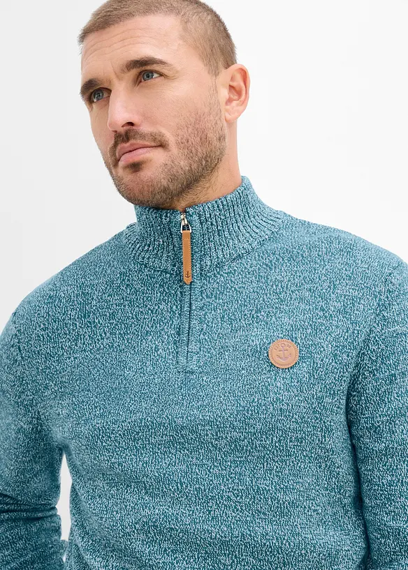 Maglione con collo alto e zip in puro cotone, bonprix