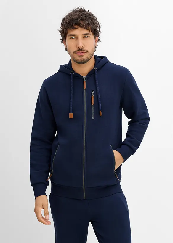 Felpa pesante con zip e dettagli in PU, bonprix