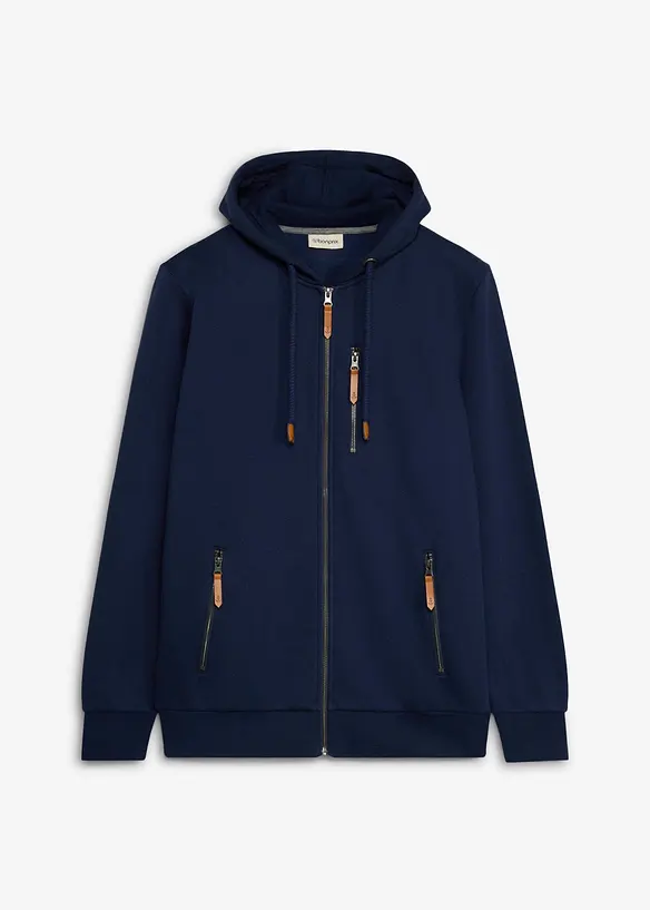 Felpa pesante con zip e dettagli in PU, bonprix