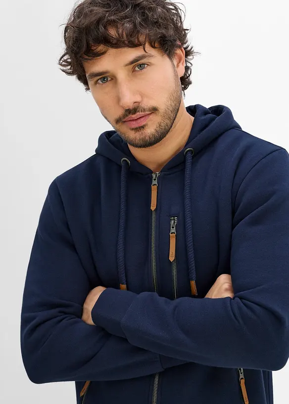 Felpa pesante con zip e dettagli in PU, bonprix