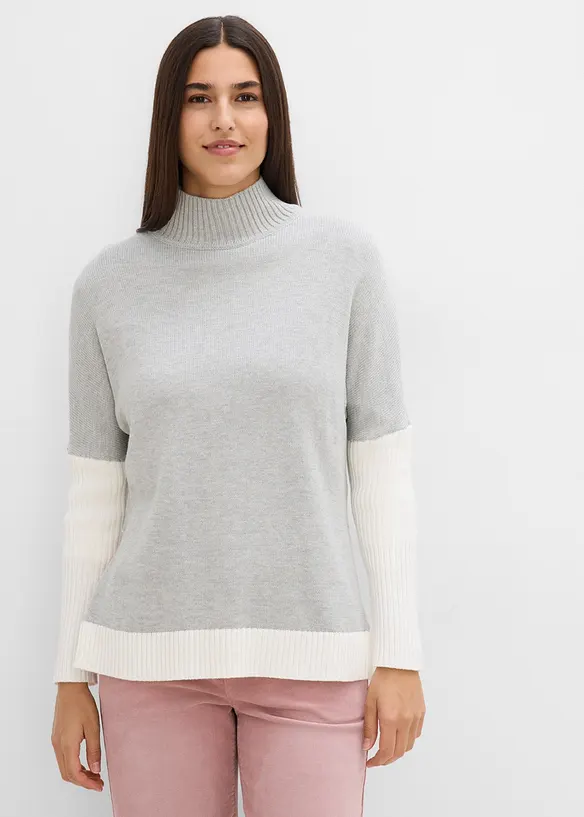 Maglione loose fit in misto cotone con spacchetti laterali, bonprix