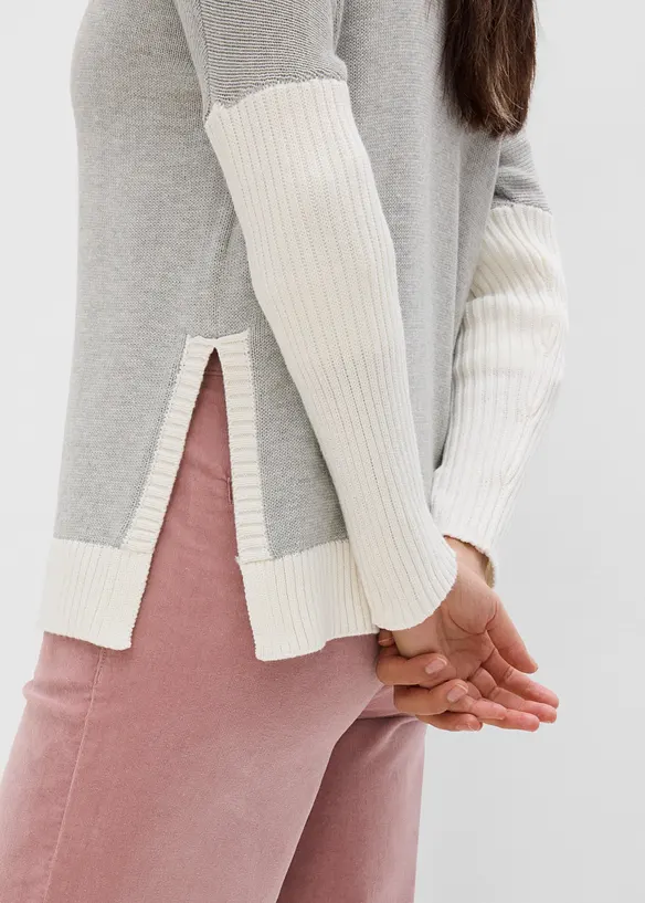 Maglione loose fit in misto cotone con spacchetti laterali, bonprix